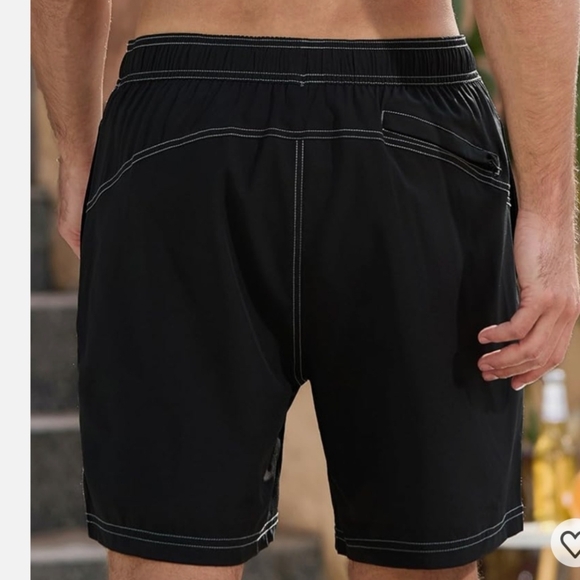 NWT Men’s Black Swim Trunks Bathing Suit Drawstring Liner Shorts Pockets Sz L - Picture 2 of 5